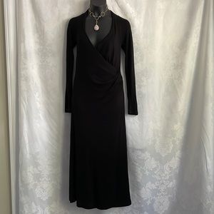 Zara black knit long sleeve wrap dress midi length lines fits small Sz M